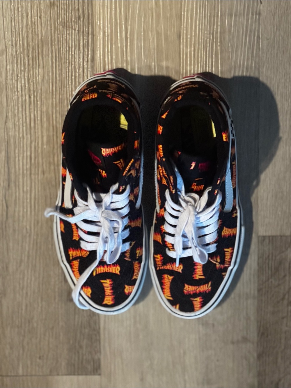 Thrasher high top Vans Black Skate-Style Sneakers with Orange Pattern